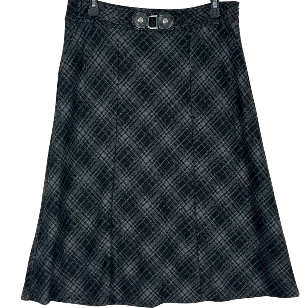 Christopher & Banks Grey Plaid A-Line Skirt with Buckle Detail Size 8